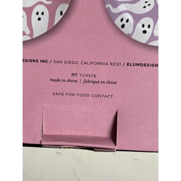 Set Of 4 Elum Home Halloween PINK & PURPLE Ghosts Ceramic Appetizer Plates 7.5” - Picture 8 of 9